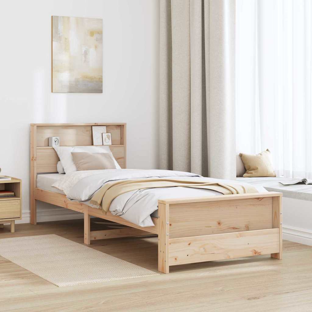 Bed Frame with Headboard Brown 90 x 200 cm Solid pine wood